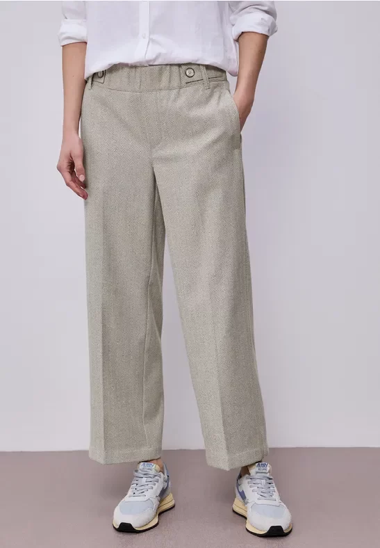 Street One Frauen High Waist Wide Leg Hose mit Knopfdetail in Beige, Gr: 36