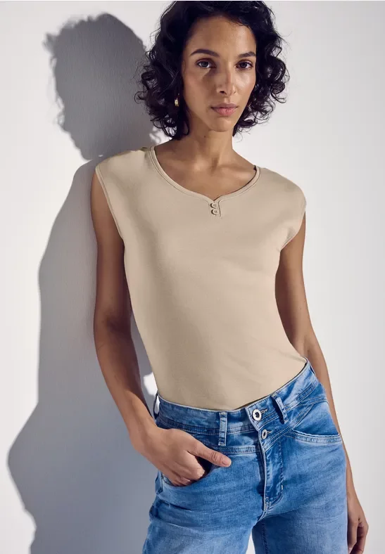 Street One Frauen Long Shape Shirt mit Knöpfen in Beige, Gr: 46