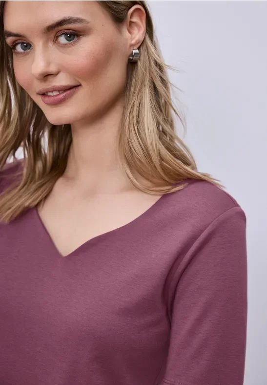 Street One Frauen Kurzarm Shirt mit Herzausschnitt in Rosa, Gr: 40