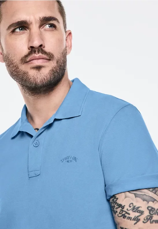 Thumbnail - Street One MEN Männer Washed-Look Poloshirt in Blau, Gr: L