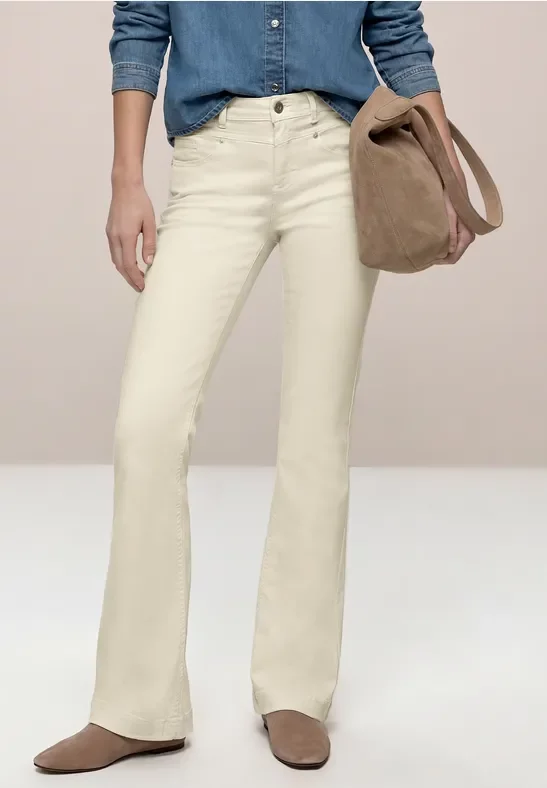 Street One Frauen High Waist Bootcut Jeans im Slim Fit in Beige, Gr: 32