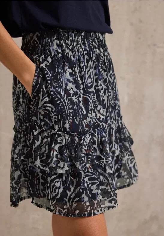 Street One Studio Frauen Chiffon-Rock mit Volants in Blau, Gr: 32