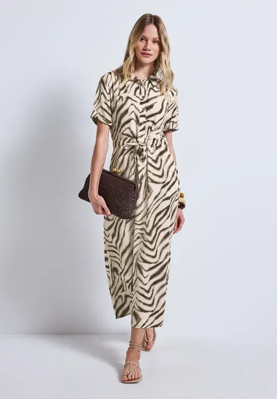 Street One Frauen Gemustertes Blusenkleid in Beige, Gr: 46