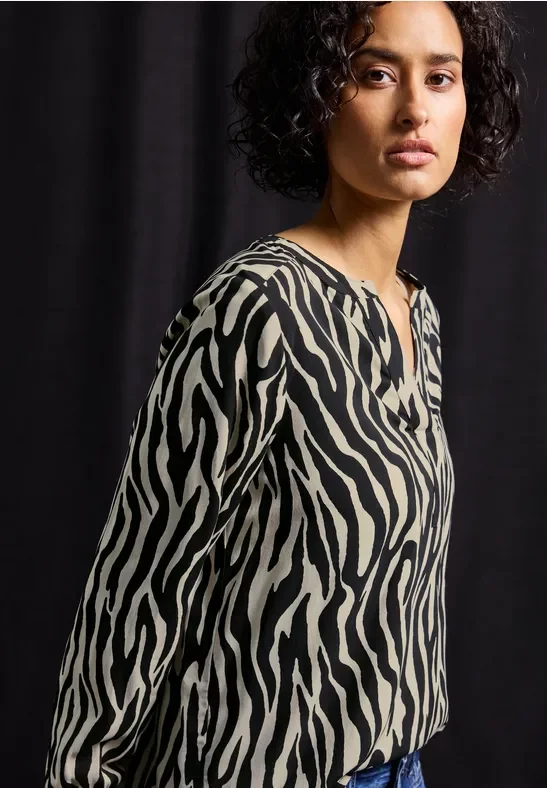 Thumbnail - Street One Frauen Gemusterte Bluse in Schwarz, Gr: 44