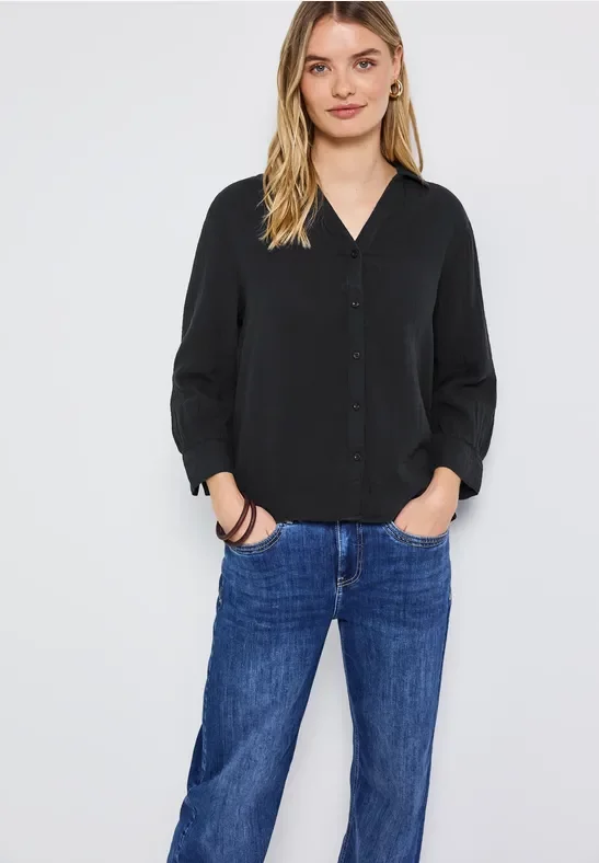 Street One Frauen Musselin Hemdbluse in Schwarz, Gr: 34