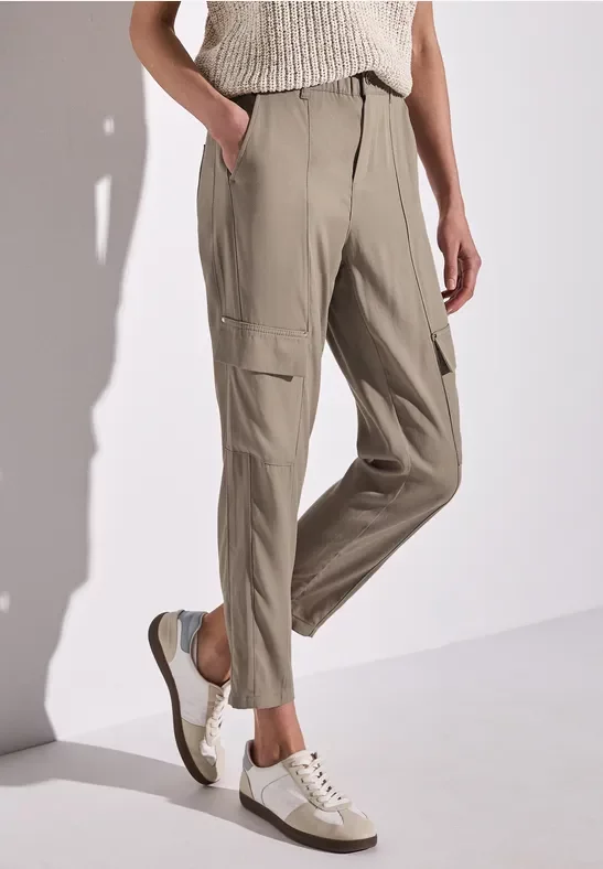 Street One Frauen Paperbag Hose im Cargo-Look in Beige, Gr: 34