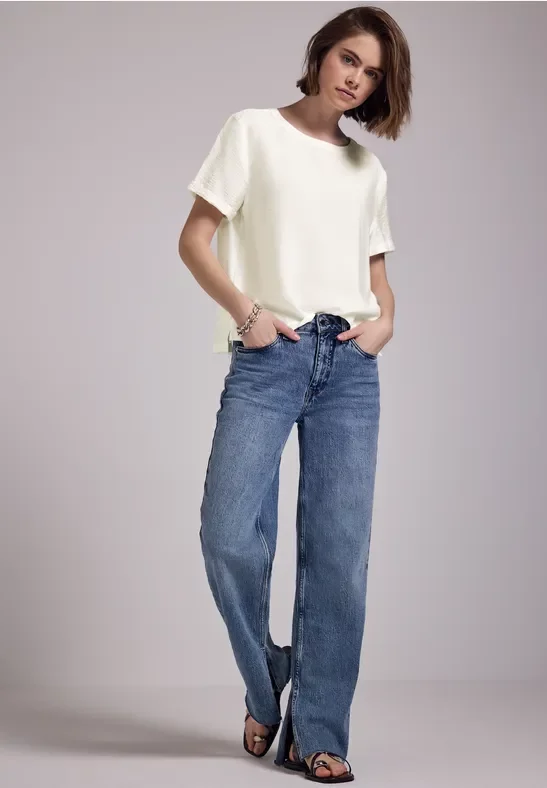 Thumbnail - Street One Studio Frauen Bluse mit Seiten-Schlitzen in Weiß, Gr: 46