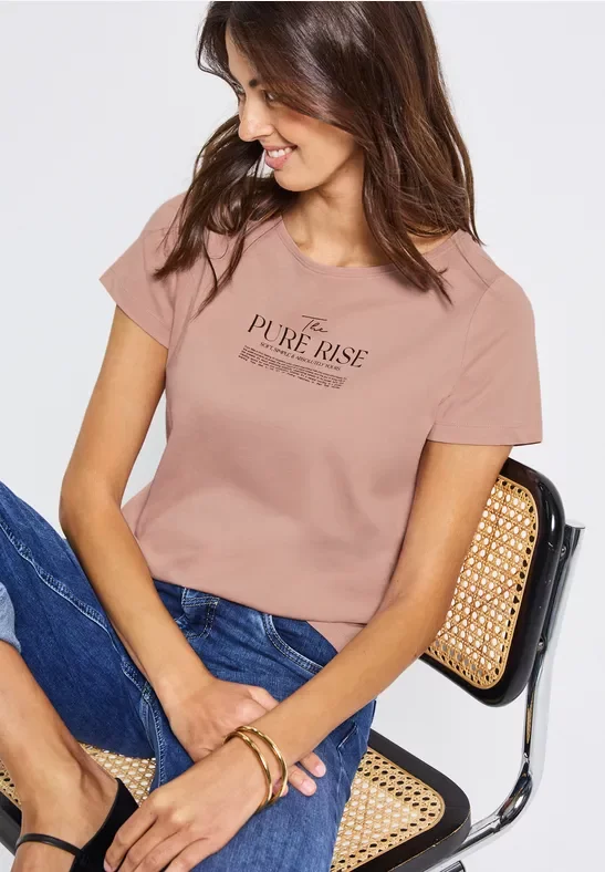 Thumbnail - Street One Frauen Shirt mit Wording Artwork in Rosa, Gr: 40