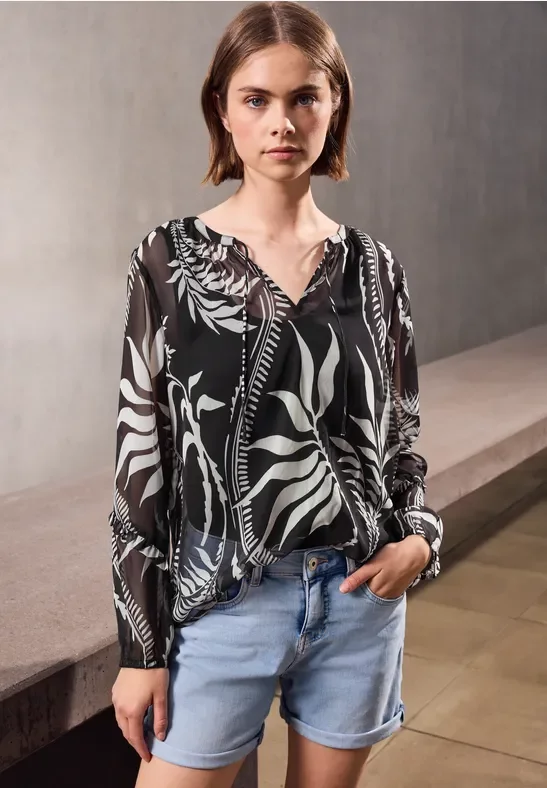 Thumbnail - Street One Studio Frauen Chiffon-Tunika mit Rüschen in Schwarz, Gr: 38