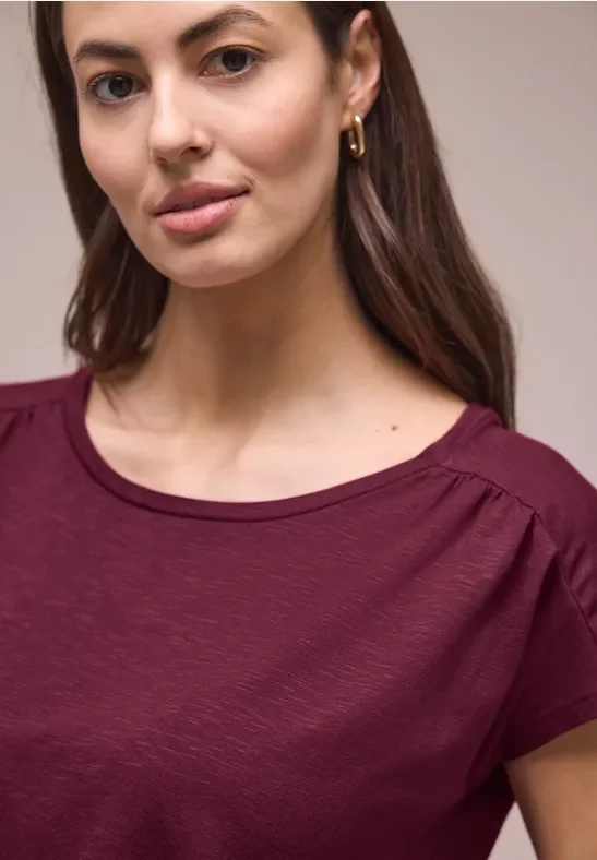 Street One Frauen Shirt mit Rundhals und Raffung in Rot, Gr: 44