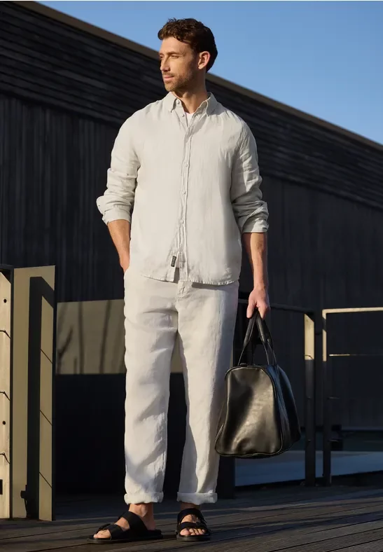 Thumbnail - Street One MEN Männer Langarm Hemd aus Leinen in Beige, Gr: M