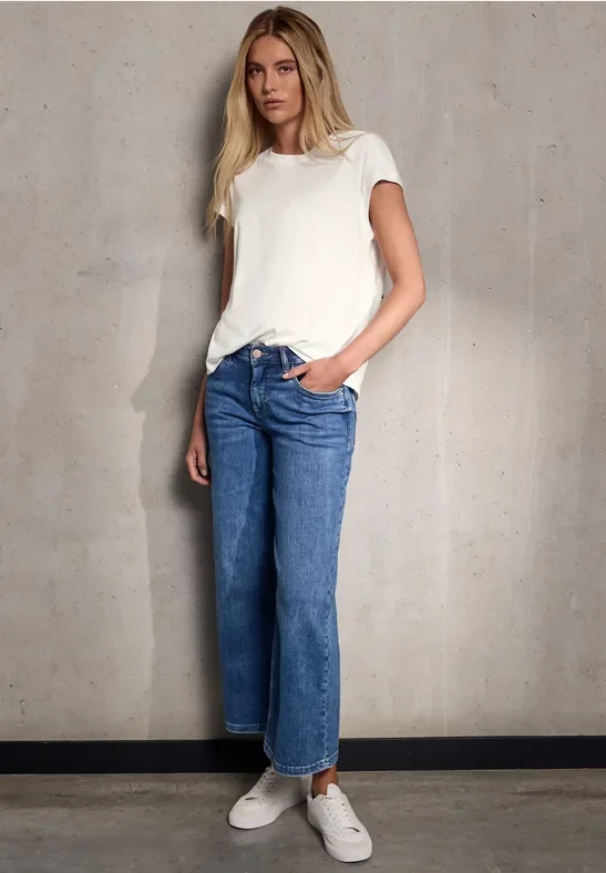 Street One Studio Frauen Shirt mit Schulterdetail in Weiß, Gr: 44