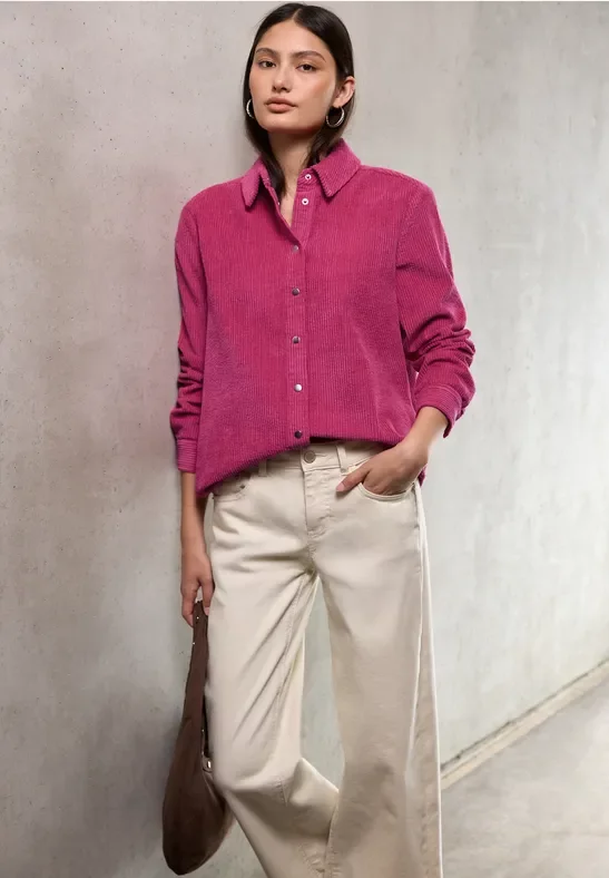 Street One Studio Frauen Softe Cord Hemdbluse in Pink, Gr: 46