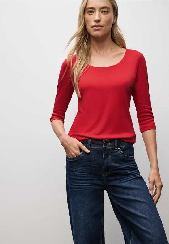 Thumbnail - Street One Frauen Basic T-Shirt mit 3/4 Arm in Rot, Gr: 42