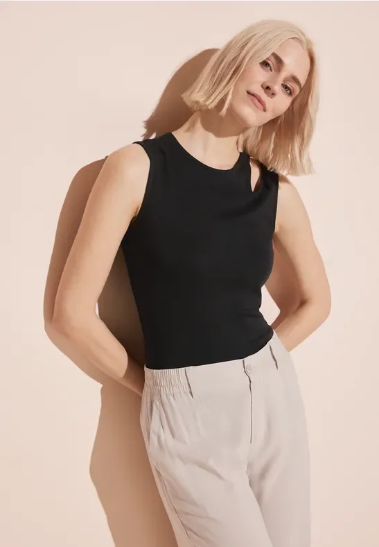 Street One Frauen Top mit Cut Out in Schwarz, Gr: 34