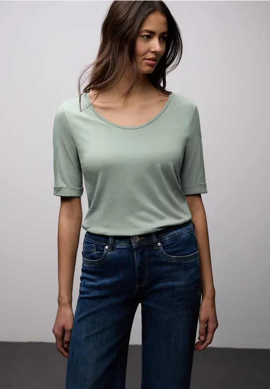 Street One Frauen T-Shirt mit Turn-Up in Grün, Gr: 40