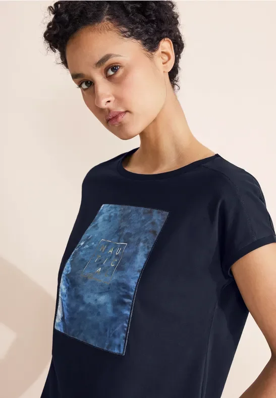 Street One Frauen T-Shirt mit Print Patch in Blau, Gr: 34