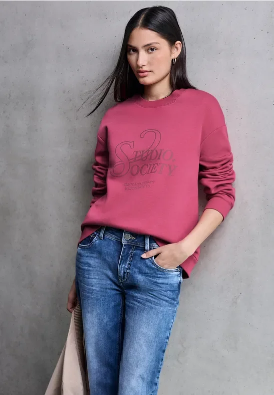 Street One Studio Frauen Loose Fit Print Pullover in Pink, Gr: 40