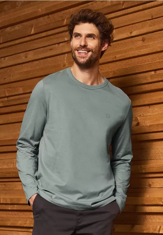 Street One MEN Männer Softes Langarmshirt in Grün, Gr: L