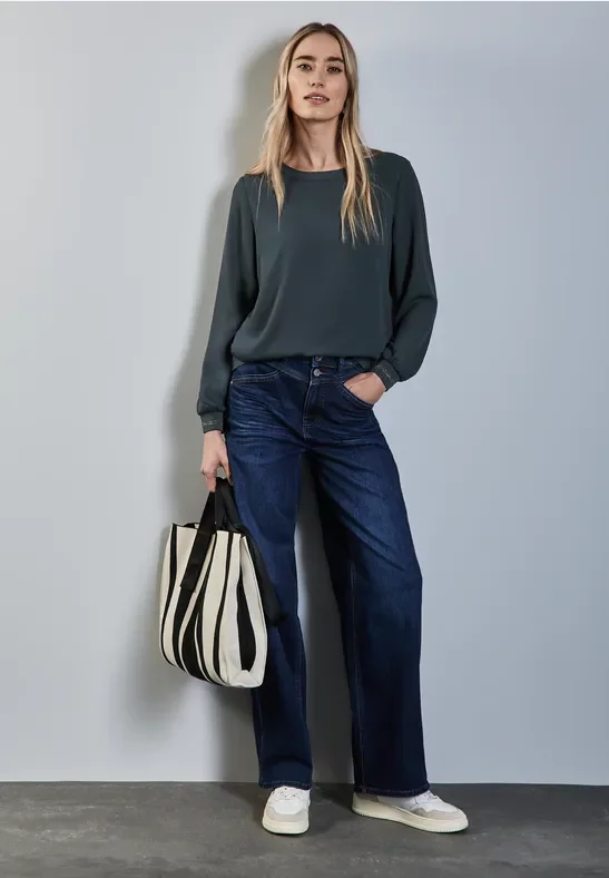 Thumbnail - Street One Frauen Materialmix-Shirt in Grün, Gr: 34