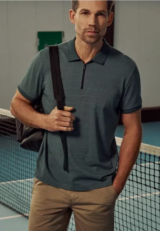 Street One MEN Männer Kurzarm Poloshirt mit Zipperdetail in Grün, Gr: 3XL