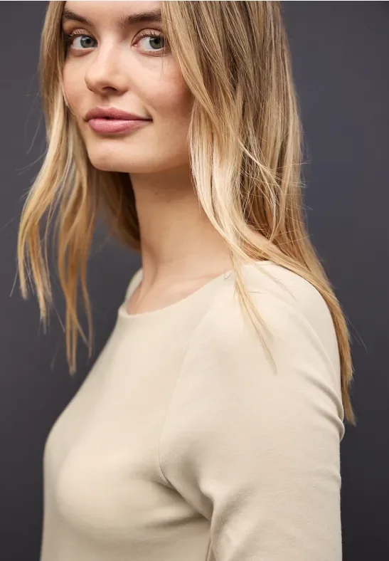 Thumbnail - Street One Frauen Basic Langarmshirt in Beige, Gr: 40