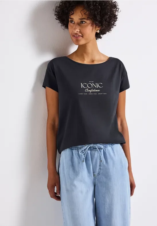 Street One Frauen Shirt mit Wording in Blau, Gr: 36