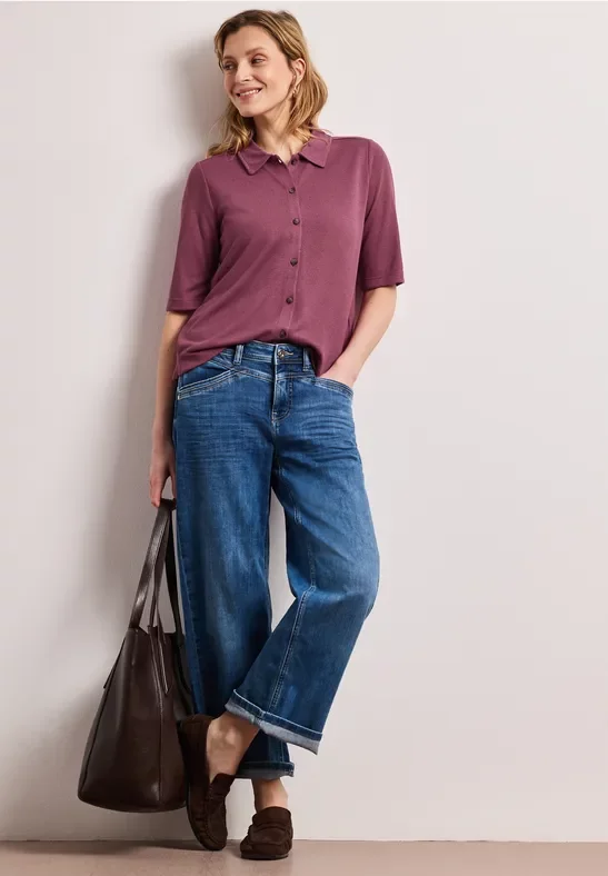 Street One Frauen Kurzarm Shirt mit Knopfleiste in Rosa, Gr: 44