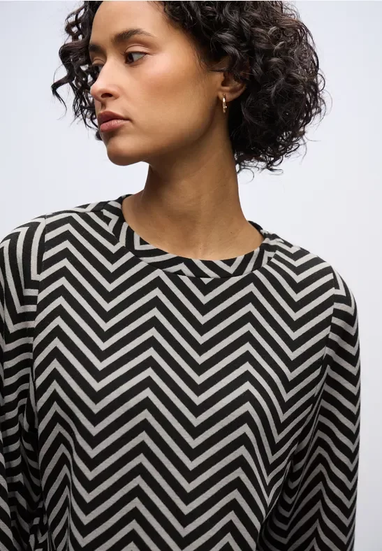 Street One Frauen Gemustertes Jacquard Shirt in Schwarz, Gr: 46