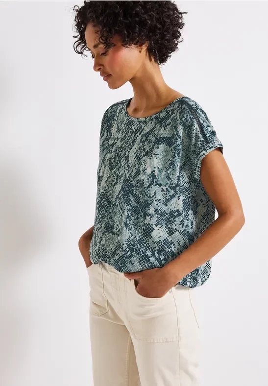 Thumbnail - Street One Frauen Snake Print Bluse mit Tape in Blau, Gr: 42