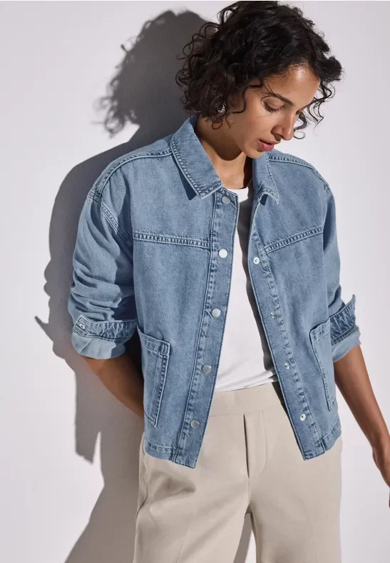 Thumbnail - Street One Frauen Bleached Wash Jeansjacke in Blau, Gr: 44