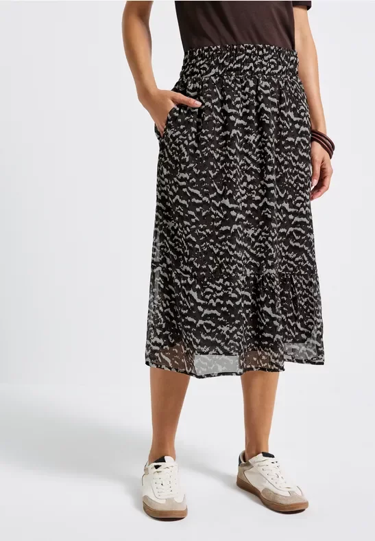 Thumbnail - Street One Frauen Gemusterter Chiffon-Rock in Braun, Gr: 42