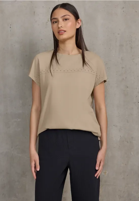 Thumbnail - Street One Studio Frauen Shirt mit Schmucksteinen in Beige, Gr: 44