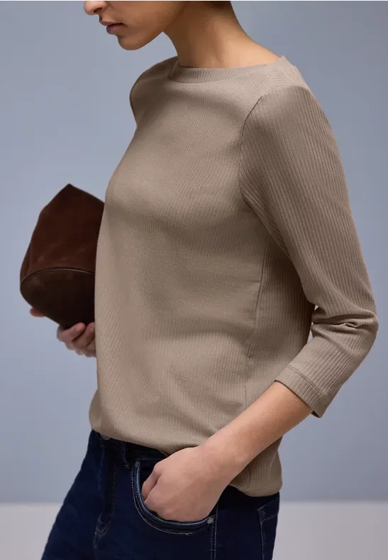 Street One Frauen Shirt in Rippstruktur in Braun, Gr: 40