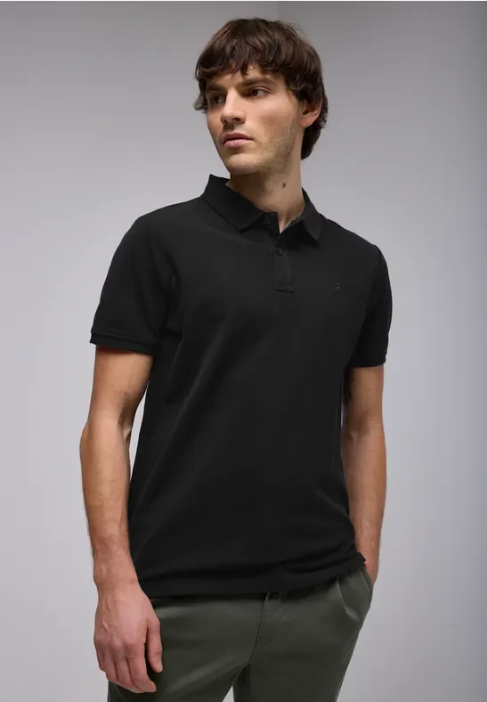 Street One MEN Männer Piqué-Poloshirt mit Logo in Schwarz, Gr: 3XL