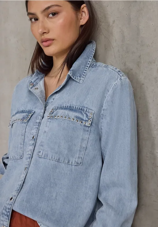 Thumbnail - Street One Studio Frauen Bleached Denim Overshirt in Blau, Gr: 34