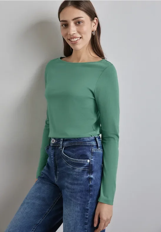 Street One Frauen Shirt mit U-Boot-Ausschnitt in Schwarz, Gr: 46