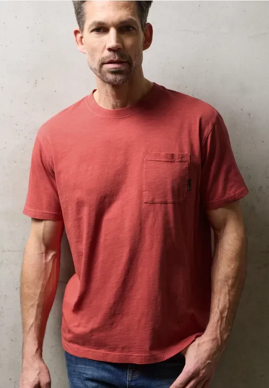 Street One MEN Männer Washed-Look T-Shirt in Rot, Gr: 3XL