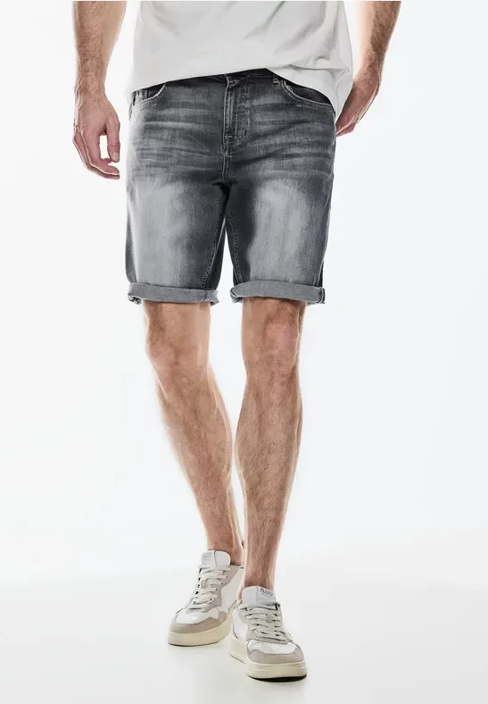 Street One MEN Männer Elastische Jeans Shorts in Grau, Gr: 33
