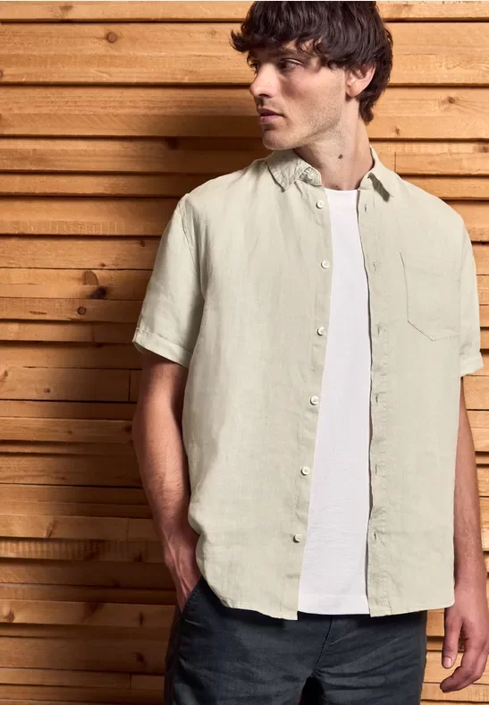 Street One MEN Männer Kurzarmhemd aus Leinen in Beige, Gr: 3XL