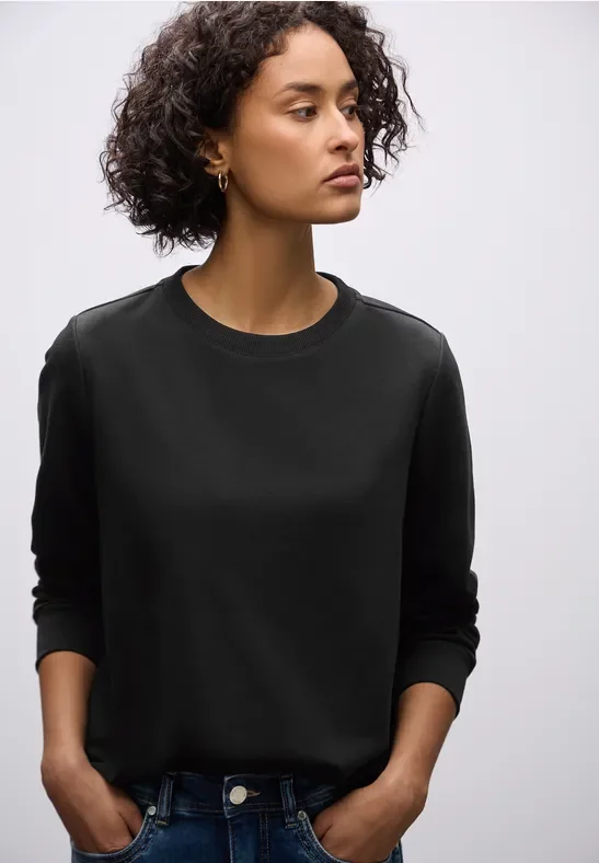 Street One Frauen Rundhals Sweatshirt in Schwarz, Gr: 38