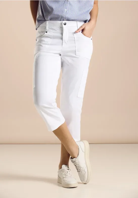 Street One Frauen Sportive 3/4 Cargohose in Weiß, Gr: 32