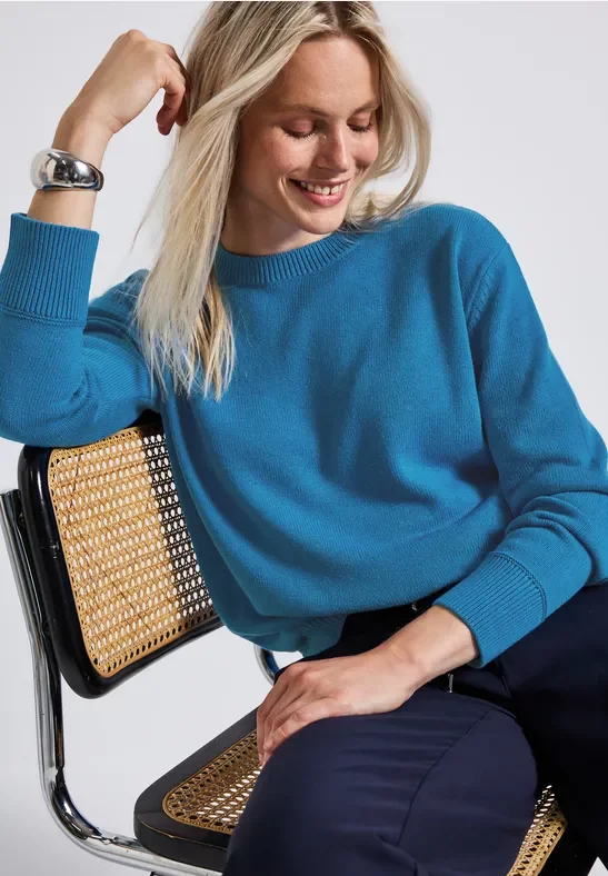 Street One Frauen Rundhals-Pullover in Blau, Gr: 46