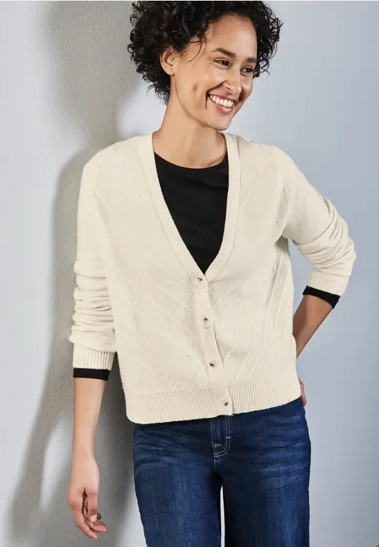 Street One Frauen Cardigan mit Struktur in Beige, Gr: 46