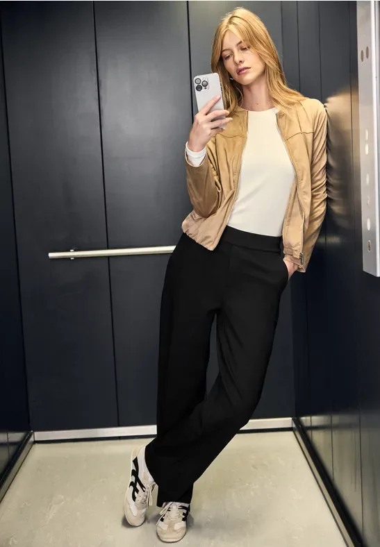 Thumbnail - Street One Studio Frauen Straight Leg Hose in Schwarz, Gr: 42