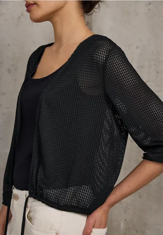 Street One Studio Frauen Offene Mesh-Jacke in Schwarz, Gr: 36