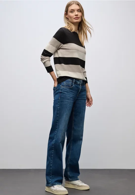 Street One Frauen Gestreifter Pullover in Schwarz, Gr: 38