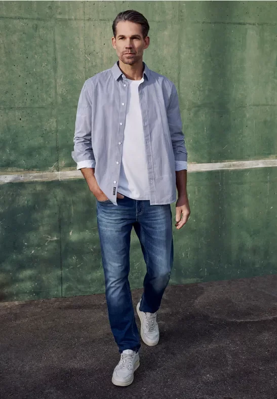 Street One MEN Männer Langarm Hemd in Popeline Qualität in Weiß, Gr: 3XL