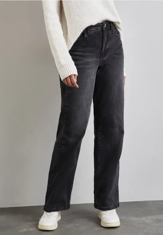 Street One Frauen Wide Leg Jeans in Schwarz, Gr: 31