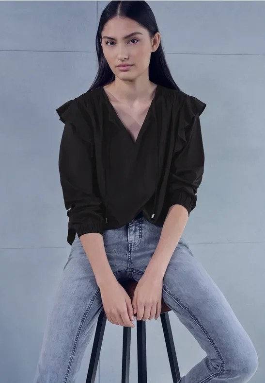 Street One Studio Frauen Tunika mit Volants in Schwarz, Gr: 46